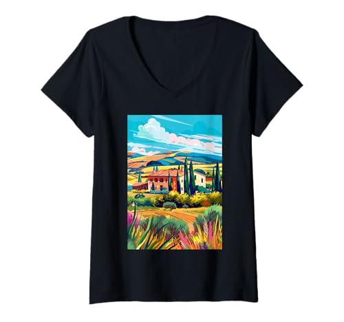Damen Maremma Italien Ästhetische Kunst T-Shirt mit V-Ausschnitt von Italy Theme Minimalist Art (Maremma)