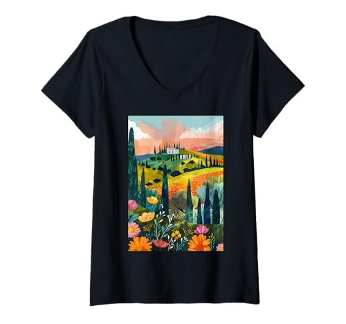 Damen Maremma Italien Kunst T-Shirt mit V-Ausschnitt von Italy Theme Minimalist Art (Maremma)
