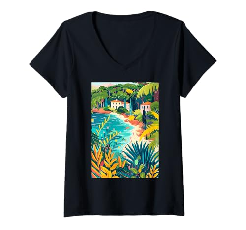 Damen Maremma Italien Minimalistische Kunst T-Shirt mit V-Ausschnitt von Italy Theme Minimalist Art (Maremma)