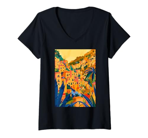 Damen Matera, Italien, Kunst, Minimalistisch T-Shirt mit V-Ausschnitt von Italy Theme Minimalist Art (Matera)