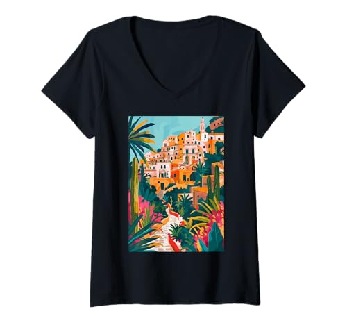 Damen Matera Art, Italien, Ästhetik T-Shirt mit V-Ausschnitt von Italy Theme Minimalist Art (Matera)