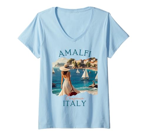 Damen Amalfi Coast Italy European Vacation Outfits Women Souvenir T-Shirt mit V-Ausschnitt von Italy Vacation Matching Family Outfits