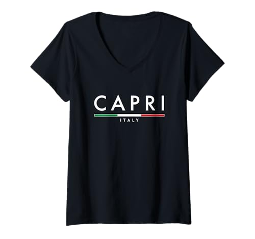 Damen Capri Italien Minimalist T-Shirt mit V-Ausschnitt von Italy & Co.