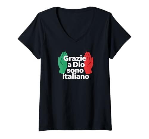 Damen Grazie a Dio sono Italiano T-Shirt mit V-Ausschnitt von Italy & Co.