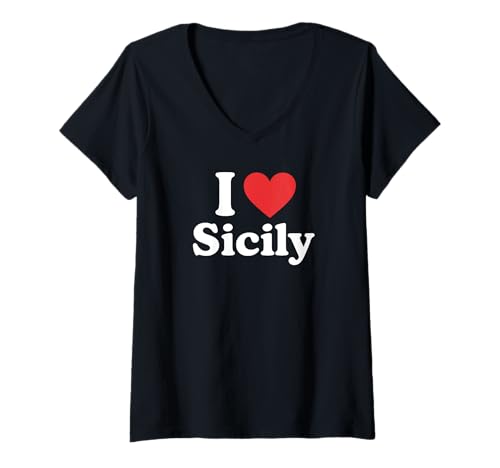 Damen Ich Liebe Sizilien T-Shirt mit V-Ausschnitt von Italy & Co.