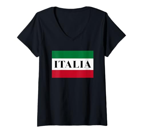 Damen Italia Box Flagge T-Shirt mit V-Ausschnitt von Italy & Co.