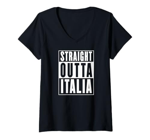 Damen Straight Outta Italia T-Shirt mit V-Ausschnitt von Italy & Co.