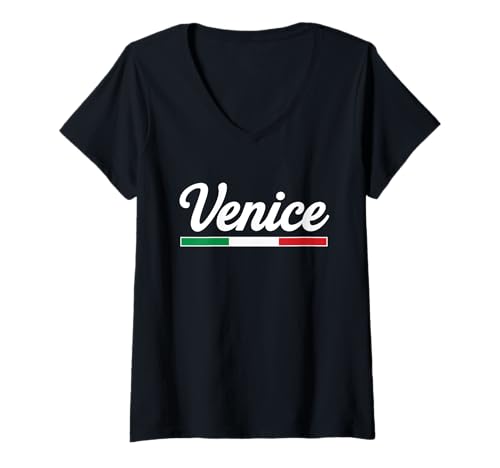 Damen Venedig Cursive T-Shirt mit V-Ausschnitt von Italy & Co.