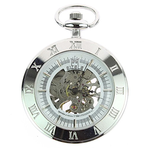 Itemstoday Mechanische Taschenuhr mit Kette, Steampunk-Stil, silberfarben von Itemstoday