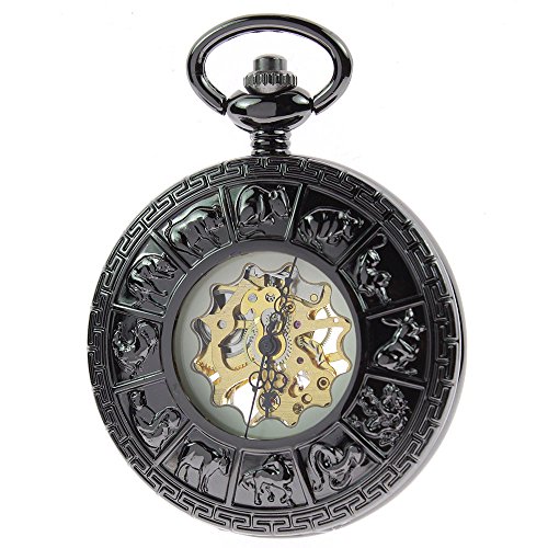 Itemstoday Zodiac Retro Vintage Herren Schwarz Mechanische Hand Aufziehbare Taschenuhr Steampunk Itemstoday Zodiac Retro Vintage Herren Schwarz Mechanische Hand Aufziehbare Taschenuhr Steampunk von ZIJAE