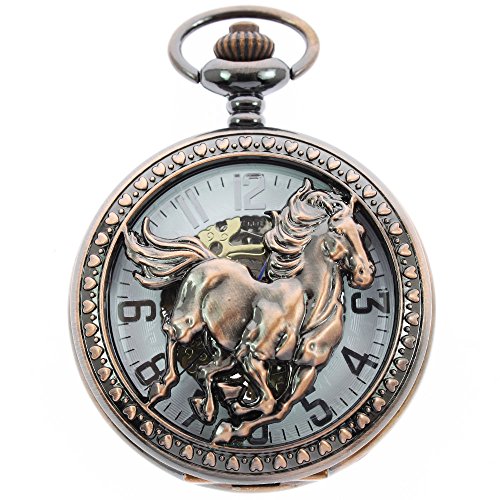 itemstoday 3D Red Horse Carving Fall Herren 's Boy 's Mechanische Antik Taschenuhr Steampunk von Itemstoday