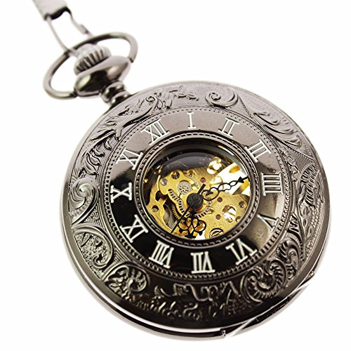 itemstoday Vintage Schwarz Herren Mechanische Taschenuhr mit römischen Fall und weiß Face Half Hunter Stil von ZIJAE