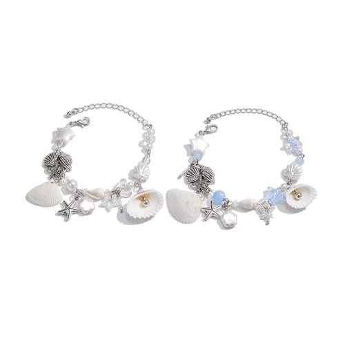 Itkcozcg 2 Pack Seerarmband Delikates Handschmuckschalenarmband Süßzubehör Kunststoff Und Legierungstextur Für Besondere Veranstaltungen Naturalschalenschmuck Set Für Frauen von Itkcozcg