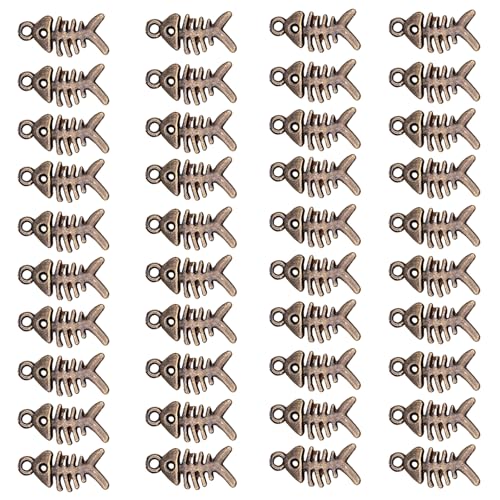 Itkcozcg 40 Stück Fischgräten-Anhänger, Zubehör für Schmuck, Bastelbedarf, stabile Legierung, Fischgräten-Anhänger in Retro-Bronze-Finish, handgefertigte Schmuckkomponenten von Itkcozcg