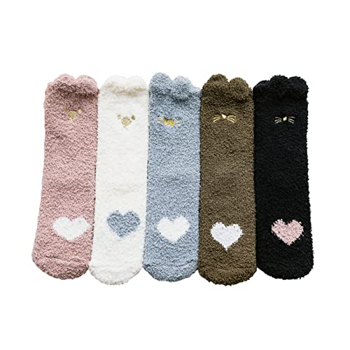Itkcozcg 5 Paar flauschige Hausschuhsocken für Katzen, Stickerei, Herzpfote Itkcozcg 5 Paar flauschige Hausschuhsocken für Katzen, Stickerei, Herzpfote von Itkcozcg