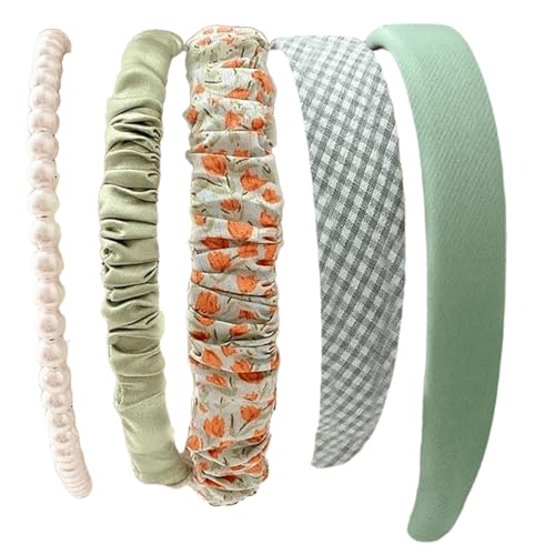 Itkcozcg 5 Stück Französische Retro-Perlen Stirnbänder Set Weich Gepolstert Haarschmuck für Frauen Hochzeiten Partys Alltag von Itkcozcg