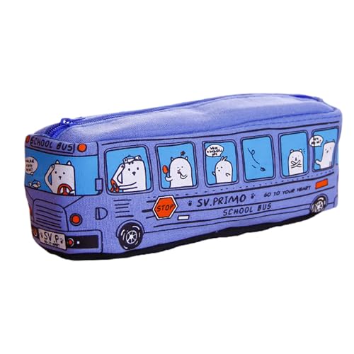 Itkcozcg Bürobedarf, Cartoon-Bus-förmiges Federmäppchen, Segeltuch, Stiftetasche mit Reißverschluss, große Kapazität, Stifteetui, Schreibwaren-Organizer für Studenten, blau, 19*6.5*6cm, Bürobedarf von Itkcozcg