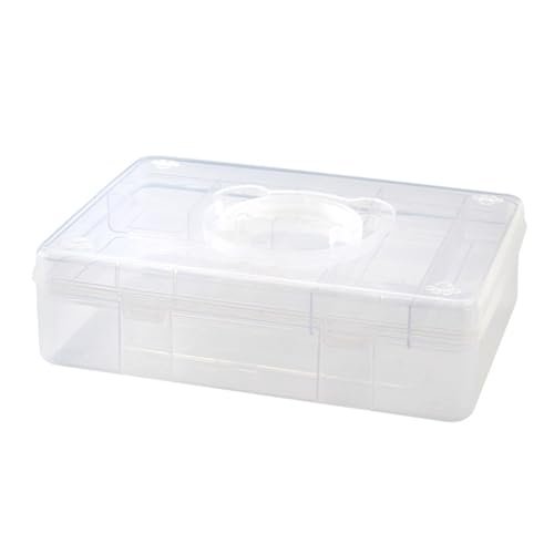 Itkcozcg Bürobedarf, doppellagige stapelbare Tragebox, transparente Organizer-Aufbewahrungsbox mit Griff für Schreibwaren, Scrapbooking, Kunsthandwerk, Transparentweiß, 32.5*23*9.3CM, Bürobedarf von Itkcozcg