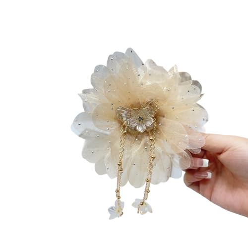 Itkcozcg Elegante Fransen-Haarklammer mit Netz-Design für Frauen und Mädchen, starker Halt, Haar-Accessoire, weicher Stoff von Itkcozcg