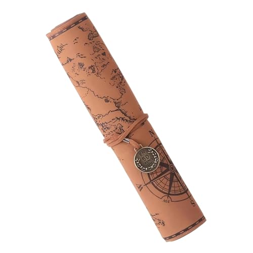 Itkcozcg Federmäppchen mit Schatzkarten-Motiv, Leder, große Kapazität, Pinsel-Organizer, Schnurverschluss für Studenten, Reisen, Stifttaschen, Milchkaffee von Itkcozcg