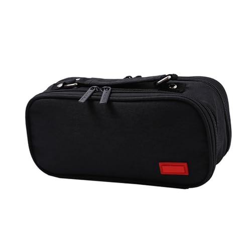 Itkcozcg Federmäppchen mit großem Fassungsvermögen, 5 Fächer, Segeltuch, mehrschichtiges Federmäppchen, Stift-Organizer, Reisen, Schwarz , Size: Approx. 24x8.5x11cm/9.45x3.35x4.33in von Itkcozcg
