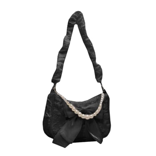 Itkcozcg Trend Handtasche Mädchen Tasche Nylon Frauen Tasche mit eleganter Spitze & Schleife Akzent Retro Frauen Mode Nylon Handtasche Schleife Crossbody Taschen, Schwarz , One Size von Itkcozcg