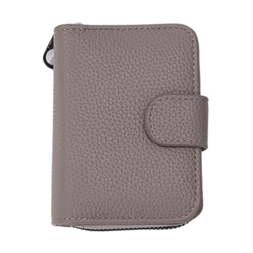 Itkcozcg Wasserdichte Leder-Karten-Geldbörse mit mehreren Fächern und Münzfach mit Reißverschluss, multifunktionaler Organizer, Reisebrieftasche, sicher, grau von Itkcozcg
