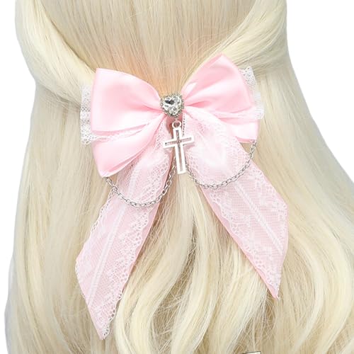 Punk-Haarspange, gekreuzte Haarspange, Anime-Haarspangen, 2000er-Jahre, Spitze, Schleife, Pferdeschwanz, Haar-Halter, Dekoration, Halloween-Themen-Requisiten, Cosplay-Stirnband von Itkcozcg