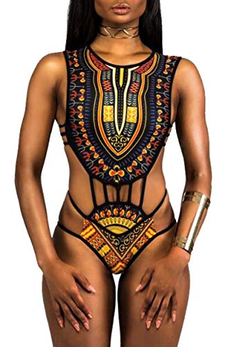 Damen-Badeanzug, Afrikanisches Design, 1 Stück, Ethno-Bikini, Push-Up, ohne Träger, rückenfrei, Monokini, Badeanzug, Spa, Trikini, Swimwear, Tankini, Swimsuit YY-8901 Gr. XL, Farbe 03 von Itresty