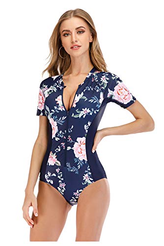 Itresty Damen Rashguard Kurzarm Surf Badeanzüge Einteiliger Surfanzug Beachwear Surfkostüm von Itresty