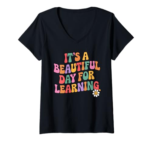 Damen Its A Beautiful Day for Learning Retro Lehrer Motivation T-Shirt mit V-Ausschnitt Damen Its A Beautiful Day for Learning Retro Lehrer Motivation T-Shirt mit V-Ausschnitt von Its A Beautiful Day For Learning Lehrer Geschenk