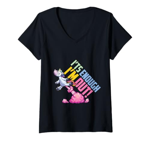 Damen It's Enough Im Out Einhorn Mythische Kreatur Einhörner T-Shirt mit V-Ausschnitt Damen It's Enough Im Out Einhorn Mythische Kreatur Einhörner T-Shirt mit V-Ausschnitt von Its Enough Im Out