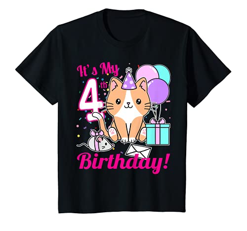 Kinder It's My 4th Birthday Shirt Girl Kitty Cat Mottoparty (vier) T-Shirt von Its My Birthday Shirt Girls Cat Co.