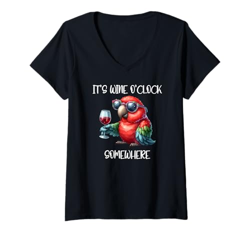 Damen Oh Its Wine O Clock Drinking Parrot It's 5 O'Clock Somewhere T-Shirt mit V-Ausschnitt Damen Oh Its Wine O Clock Drinking Parrot It's 5 O'Clock Somewhere T-Shirt mit V-Ausschnitt von Its Wine O Clock Shirt,Parrot Five O Clock T Shirt