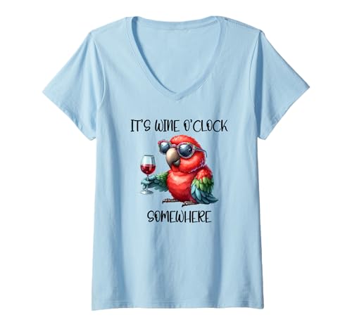 Damen It's Wine O Clock Drinking Parrot Its 5 O'Clock Somewhere T-Shirt mit V-Ausschnitt Damen It's Wine O Clock Drinking Parrot Its 5 O'Clock Somewhere T-Shirt mit V-Ausschnitt von Its Wine O Clock T Shirt,Parrot Five O Clock Shirt
