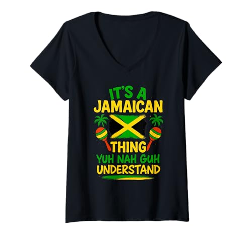 Damen Yuh Nah Guh Understand Jamaica Flag Funny T-Shirt mit V-Ausschnitt Damen Yuh Nah Guh Understand Jamaica Flag Funny T-Shirt mit V-Ausschnitt von Its a Jamaican Thing Yuh Nah Guh Jamaican Culture