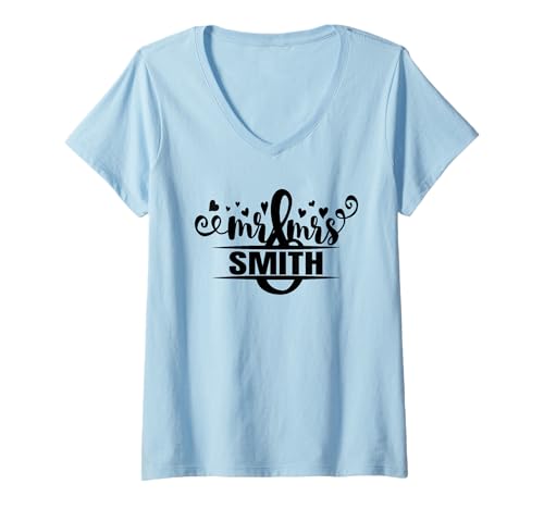 Damen Mr & Mrs Smith Hochzeits-T-Shirt für Flitterwochen und Verlobungen T-Shirt mit V-Ausschnitt Damen Mr & Mrs Smith Hochzeits-T-Shirt für Flitterwochen und Verlobungen T-Shirt mit V-Ausschnitt von Its in the Name Apparel