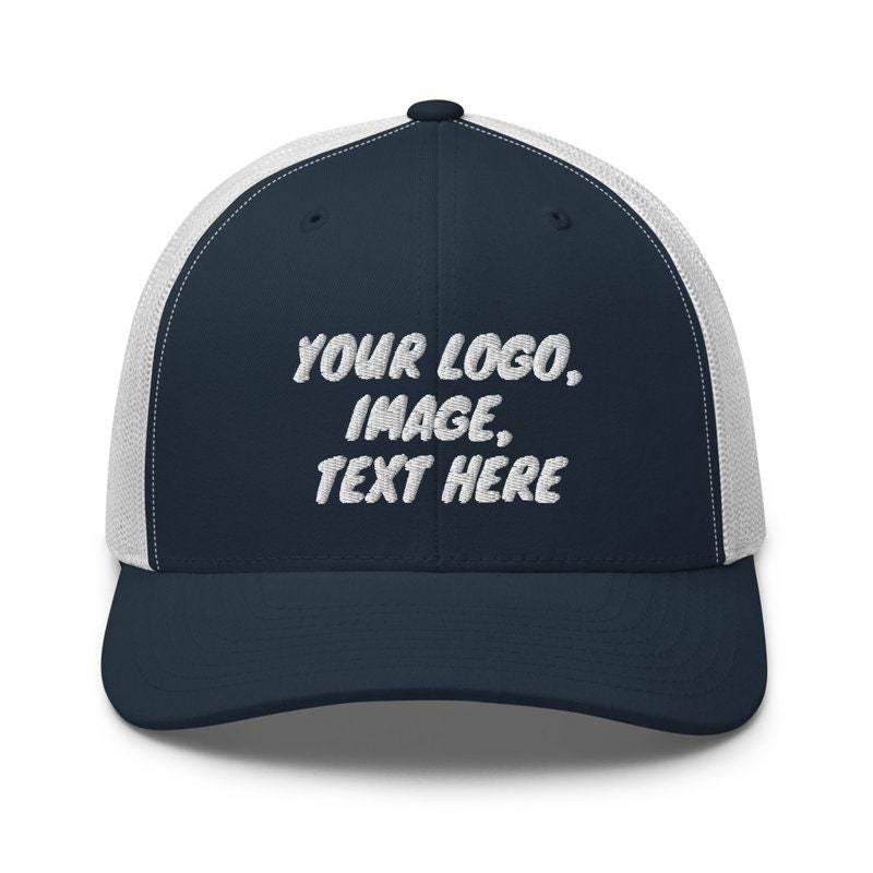 Navy Und White Trucker Hut, Fügen Sie Ihr Logo, Bild Oder Text Auf Diesem Hut von ItsAboutYouCustomize