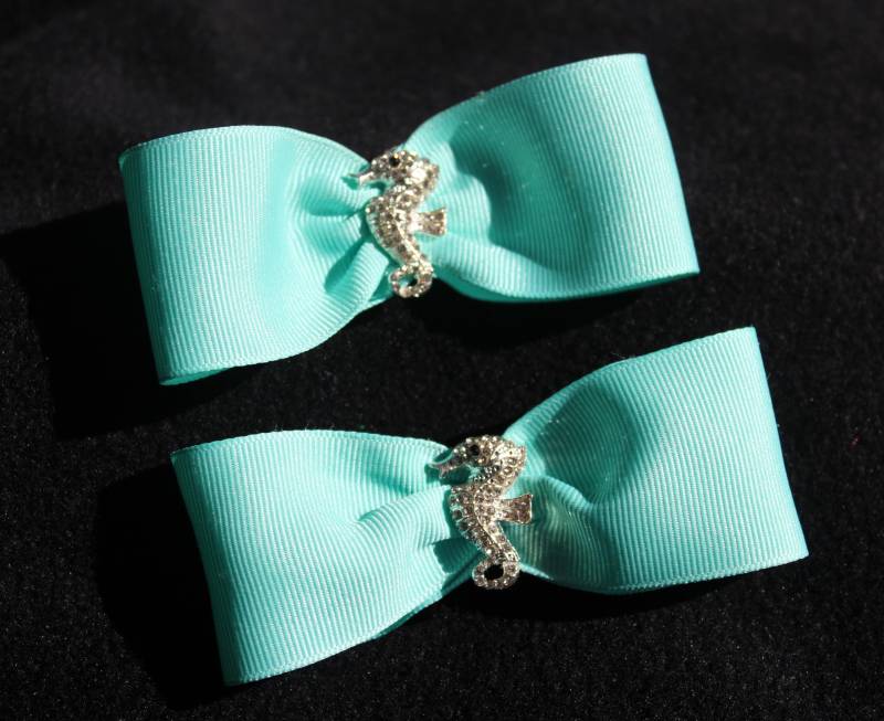 Handgemachte Strand Seepferdchen Strass Aqua Schleife Haarclip Set Von 2 Qualität Artikel Kinder, Mädchen, Kind von ItsAllOnMyHead