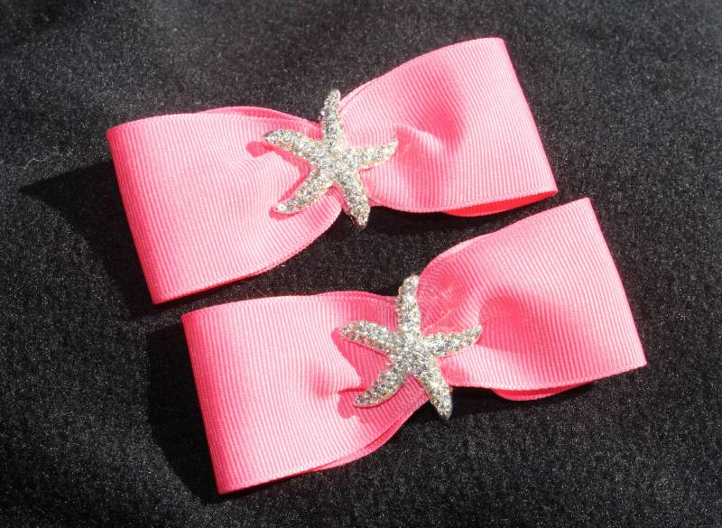 Handgemachte Strand Seestern Strass Koralle Rosa Schleife Haarclip Set Von 2 Qualität Artikel Kinder, Mädchen, Kind von ItsAllOnMyHead
