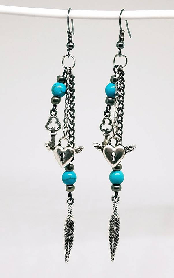 Türkis Biker Boho Schlüssel Herz Feder Südländer Baumeln Ohrringe Türkis Biker Boho Schlüssel Herz Feder Südländer Baumeln Ohrringe von ItsJustMyStuff