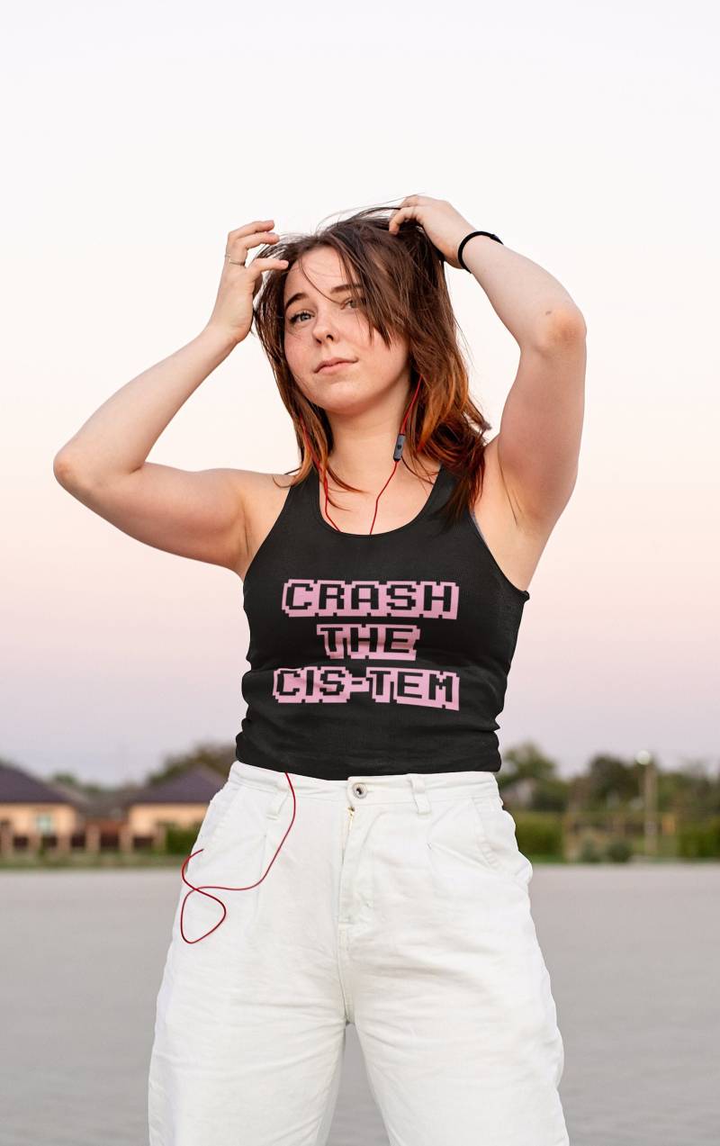 Lgbtq+ Pride - Crash The Cis-Tem Unisex Tank Top Trans Non Binary Queer Gender Fluid Androgyn Sie/Them von ItsPerfectlyQueer