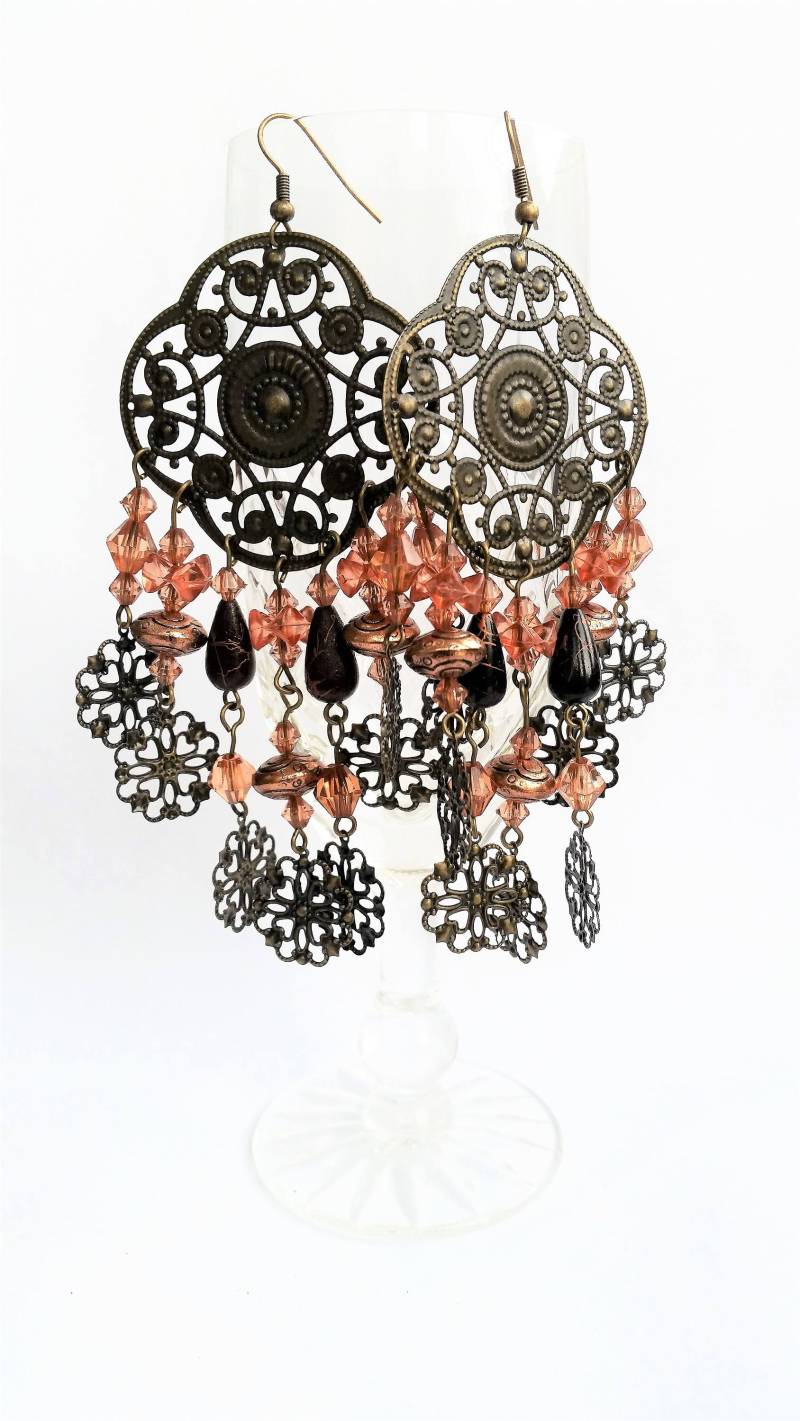 Kronleuchter Tropfen Anhänger Ohrringe, Schneeflocke Herz Design Boho - Bronze, Bernstein, Schokolade, Accessoire Schmuck, Weihnachtsgeschenk Kronleuchter Tropfen Anhänger Ohrringe, Schneeflocke Herz Design Boho - Bronze, Bernstein, Schokolade, Accessoire Schmuck, Weihnachtsgeschenk von ItsaGirlThingx