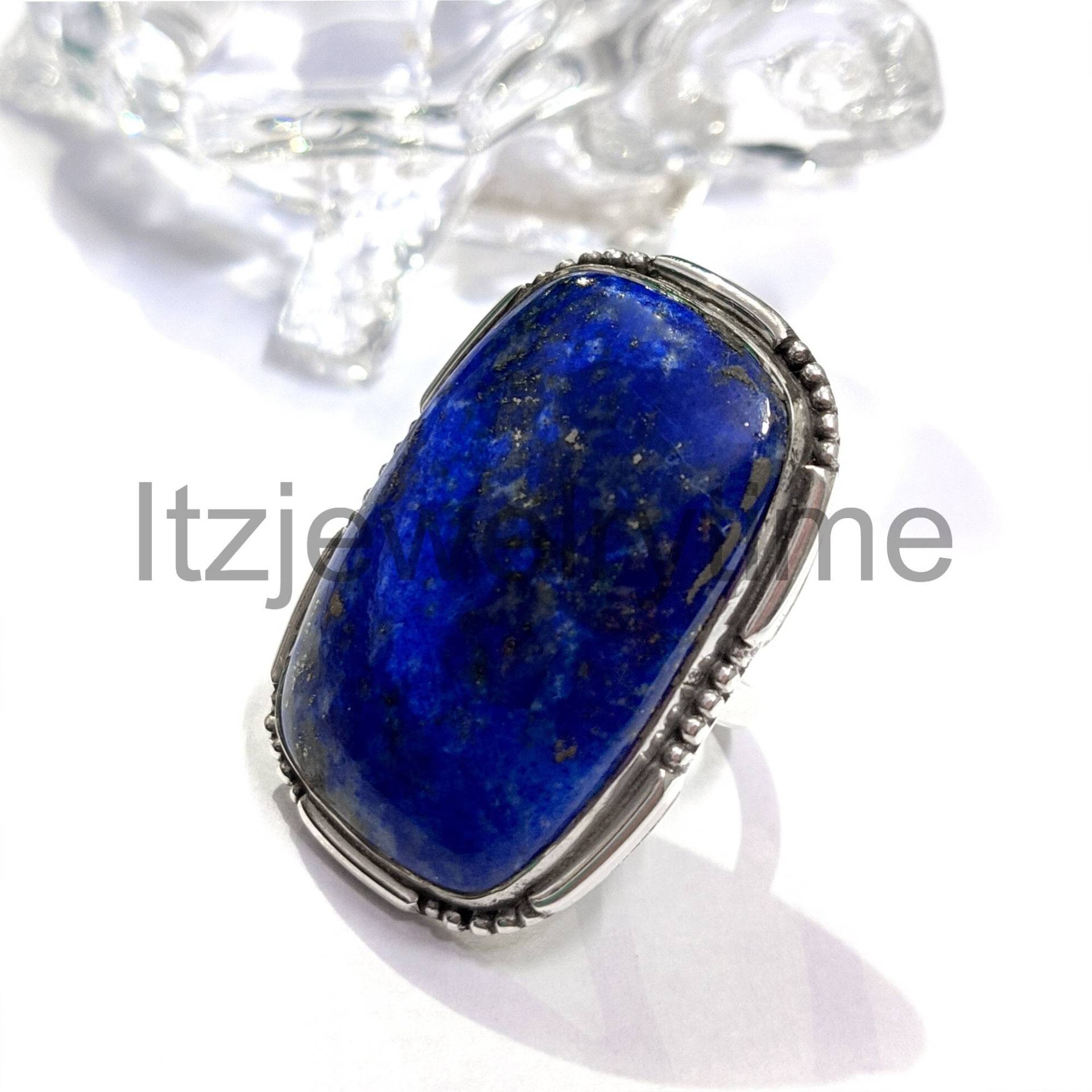 Natürlicher Lapis Lazuli Ring, Blauer Edelstein 925 Sterling Silber Boho Statement Großer Ring Für Frauen von ItzJewelryTime