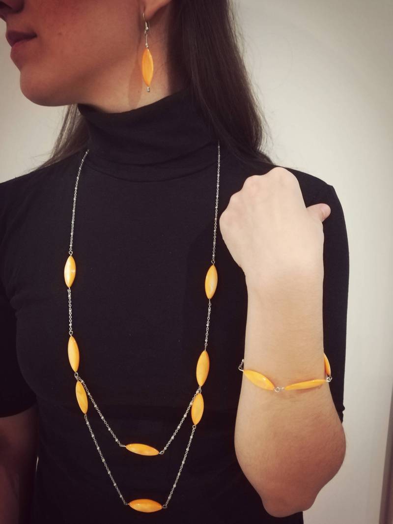 Orange Schmuck Set, Orange Perlen, Schmuckset, Perlenkette, Lange Kette, Boho Style, Handgemachter Schmuck, Perle von ItzaJewellery