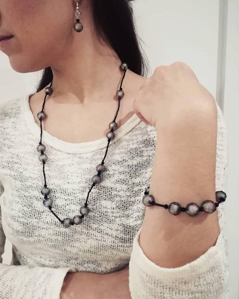 Schwarze Perlenkette, Perlen, Schwarze Halskette, Lange Kette, Gothic Gotik, Handgefertigten Schmuck, Schmuck-Set von ItzaJewellery