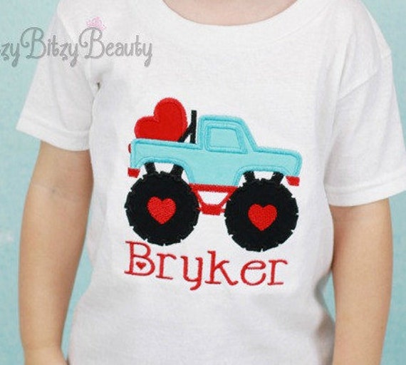 Jungen Valentinstag Monster Truck Shirt - Personalisierter Benutzerdefinierter Name von ItzyBitzyBeauty