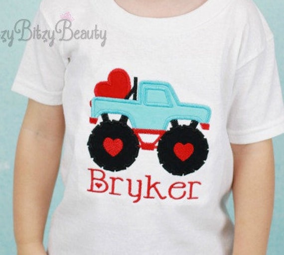Jungen Valentinstag Monster Truck Shirt - Personalisierter Benutzerdefinierter Name von ItzyBitzyBeauty
