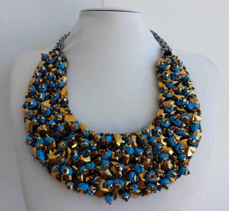 Handgemachte Strass Statement Kette Bronze Kristall & Türkis Perlen Iv136 Handgemachte Strass Statement Kette Bronze Kristall & Türkis Perlen Iv136 von IvMiro