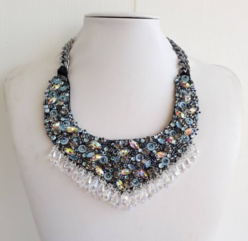 Handgemachte Strass Statement Kette Halsband, Kristall Franse Iv231 Handgemachte Strass Statement Kette Halsband, Kristall Franse Iv231 von IvMiro
